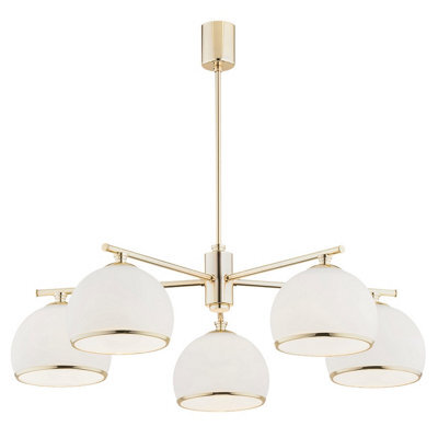 Luminosa Lighting Luminosa Marbella Multi Arm Pendant Ceiling 5 Light Opal Matt, Brass Steel