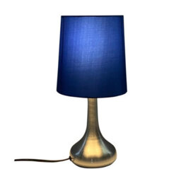 Navilux Modern Chrome Teardrop Touch Table Lamp Navy Faux Silk Shade 4-Stage Dimmable Silver Brushed Single Lamp Energy Class F - thumbnail 3