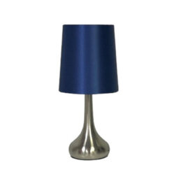 Navilux Modern Chrome Teardrop Touch Table Lamp Navy Faux Silk Shade 4-Stage Dimmable Silver Brushed Single Lamp Energy Class F - thumbnail 1