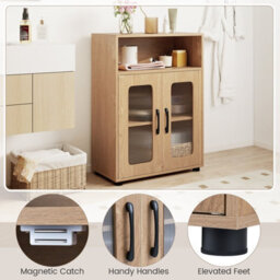 Costway Bathroom Cabinet Freestanding Linen Floor Cabinet With 2 Doors-Natural - thumbnail 9