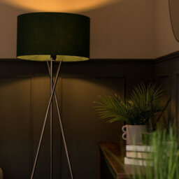 Valuelights Camden Brushed Chrome Tripod Floor Lamp With Green Drum Shade - thumbnail 2