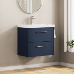 Hudson Reed Wall Hung 2-Drawer Vanity & Basin, Contemporary Design, Midnight Blue Matt Finish, Vitreous China, 610X395X589mm - thumbnail 4