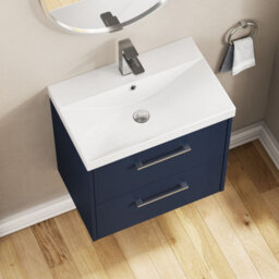 Hudson Reed Wall Hung 2-Drawer Vanity & Basin, Contemporary Design, Midnight Blue Matt Finish, Vitreous China, 610X395X589mm - thumbnail 3