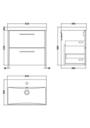 Hudson Reed Wall Hung 2-Drawer Vanity & Basin, Contemporary Design, Midnight Blue Matt Finish, Vitreous China, 610X395X589mm - thumbnail 6