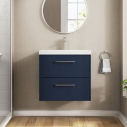 Hudson Reed Wall Hung 2-Drawer Vanity & Basin, Contemporary Design, Midnight Blue Matt Finish, Vitreous China, 610X395X589mm - thumbnail 2
