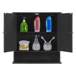 Taylor & Brown Wall Mounted Double Door Mirrored Bathroom Cabinet With Adjustable Shelves, 56X13X58Cm (Black) - thumbnail 6