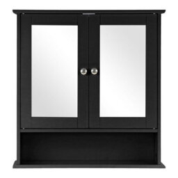 Taylor & Brown Wall Mounted Double Door Mirrored Bathroom Cabinet With Adjustable Shelves, 56X13X58Cm (Black) - thumbnail 3