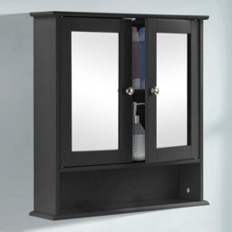 Taylor & Brown Wall Mounted Double Door Mirrored Bathroom Cabinet With Adjustable Shelves, 56X13X58Cm (Black) - thumbnail 2
