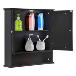 Taylor & Brown Wall Mounted Double Door Mirrored Bathroom Cabinet With Adjustable Shelves, 56X13X58Cm (Black) - thumbnail 5