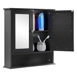 Taylor & Brown Wall Mounted Double Door Mirrored Bathroom Cabinet With Adjustable Shelves, 56X13X58Cm (Black) - thumbnail 4