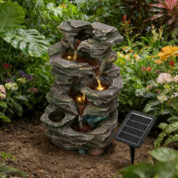 Living And Home Elegant Faux-Stone Design Resin Solar-Powered Water Fountain Outdoor Gardening Decor 47Cm(H) - thumbnail 1