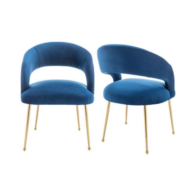 Seynar Velvet Tufted Dining Chairs With Gold Legs Set Of 2, Navy, Upholstered For Dining Or Study Room - image 1