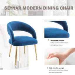 Seynar Velvet Tufted Dining Chairs With Gold Legs Set Of 2, Navy, Upholstered For Dining Or Study Room - thumbnail 6