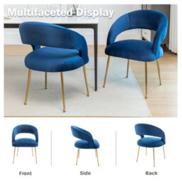 Seynar Velvet Tufted Dining Chairs With Gold Legs Set Of 2, Navy, Upholstered For Dining Or Study Room - thumbnail 4