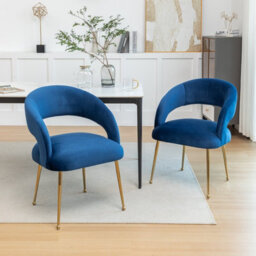 Seynar Velvet Tufted Dining Chairs With Gold Legs Set Of 2, Navy, Upholstered For Dining Or Study Room - thumbnail 2