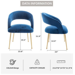 Seynar Velvet Tufted Dining Chairs With Gold Legs Set Of 2, Navy, Upholstered For Dining Or Study Room - thumbnail 3