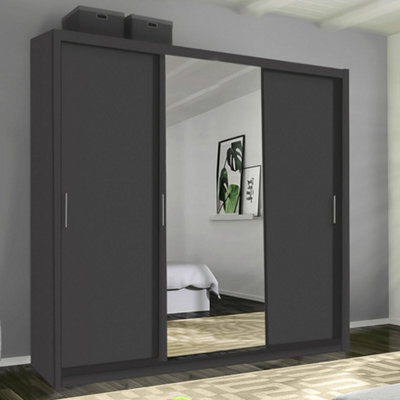 Sliding Wardrobes 4 u LTD Meldon Tripple Sliding Door Wardrobe In 6 Colors White, Black, Grey, Oak, Wenge & Walnut - (Grey) W2500mm, H2170mm - image 1