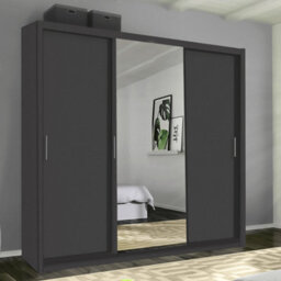 Sliding Wardrobes 4 u LTD Meldon Tripple Sliding Door Wardrobe In 6 Colors White, Black, Grey, Oak, Wenge & Walnut - Grey 250Cm