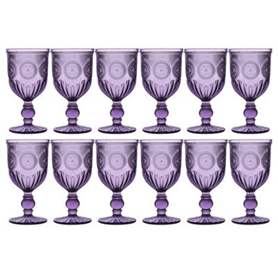Dibor Set Of 12 Vintage Luxury Purple Embossed Drinking Wine Glass Spring Summer Wine Goblets 290Ml - image 1