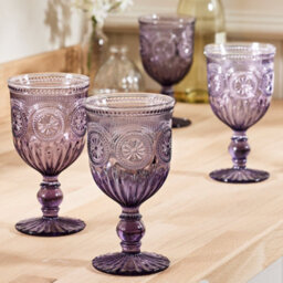 Dibor Set Of 12 Vintage Luxury Purple Embossed Drinking Wine Glass Spring Summer Wine Goblets 290Ml - thumbnail 2