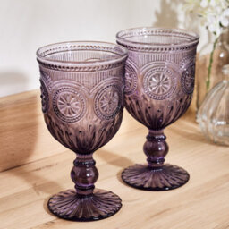 Dibor Set Of 12 Vintage Luxury Purple Embossed Drinking Wine Glass Spring Summer Wine Goblets 290Ml - thumbnail 3