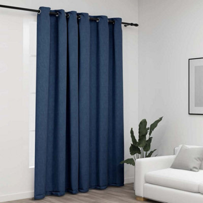 Berkfield Linen-Look Blackout Curtains With Grommets Blue 290X245Cm - image 1