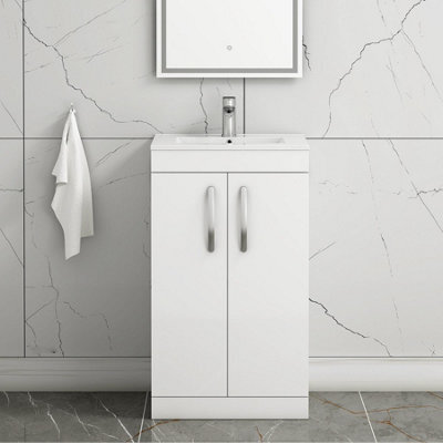 Royal Bathrooms Turin Gloss White 500mm Floor Standing Vanity Unit 2 Door With Minimalist Basin Sink - image 1