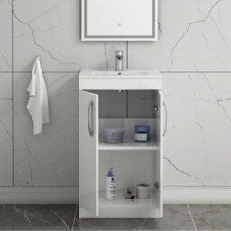 Royal Bathrooms Turin Gloss White 500mm Floor Standing Vanity Unit 2 Door With Minimalist Basin Sink - thumbnail 5
