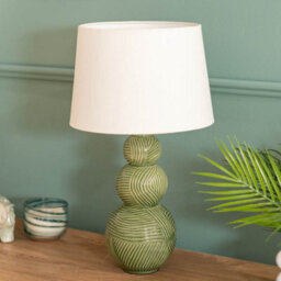 Valuelights Avery Green Ceramic Stacked Balls Table Lamp With A White Tapered Fabric Shade - Bulbs Included - thumbnail 3