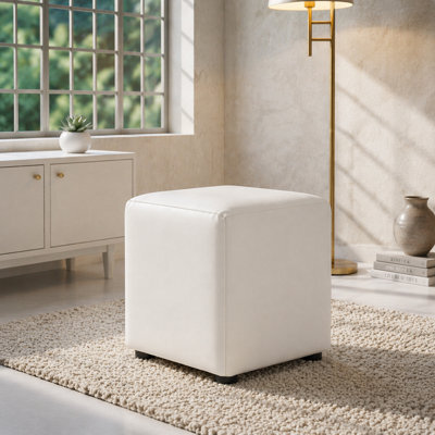 Snow White Faux Leather Cube Seat Handmade Uk By Footstools Direct - image 1