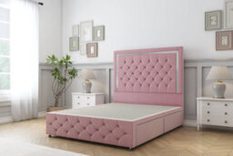"Comfort Sofia Chrome Pink Plush Divan Bed Set No Drawers - 54"" Floor Standing & 12"" Footboard 3' Single" - thumbnail 3