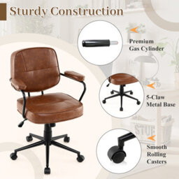 Gainoom Faux Leather Office Chair Brown Mid Century Modern Upholstered Chair - thumbnail 6