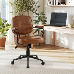 Gainoom Faux Leather Office Chair Brown Mid Century Modern Upholstered Chair - thumbnail 7