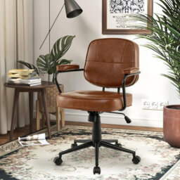 Gainoom Faux Leather Office Chair Brown Mid Century Modern Upholstered Chair - thumbnail 9
