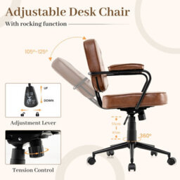 Gainoom Faux Leather Office Chair Brown Mid Century Modern Upholstered Chair - thumbnail 8