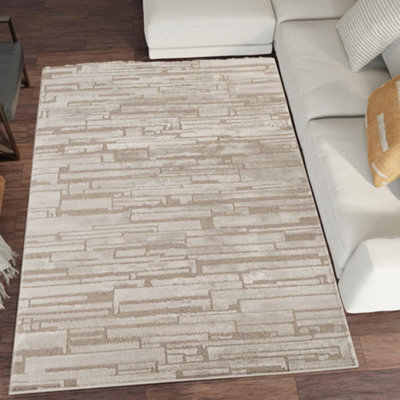 Hamilton Modern Sheen Area Rug - Blocked Bold Geometric Design Mocha 160Cm X 230Cm - image 1