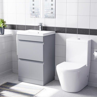 Nes Home Matte Grey 500mm 2 Drawers Basin Vanity Unit & Close Coupled Toilet - image 1