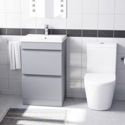 Nes Home Matte Grey 500mm 2 Drawers Basin Vanity Unit & Close Coupled Toilet - thumbnail 2