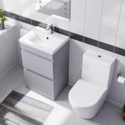 Nes Home Matte Grey 500mm 2 Drawers Basin Vanity Unit & Close Coupled Toilet - thumbnail 3