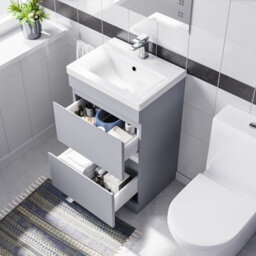 Nes Home Matte Grey 500mm 2 Drawers Basin Vanity Unit & Close Coupled Toilet - thumbnail 4