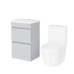 Nes Home Matte Grey 500mm 2 Drawers Basin Vanity Unit & Close Coupled Toilet - thumbnail 5