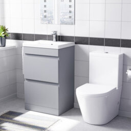 Nes Home Matte Grey 500mm 2 Drawers Basin Vanity Unit & Close Coupled Toilet - thumbnail 1