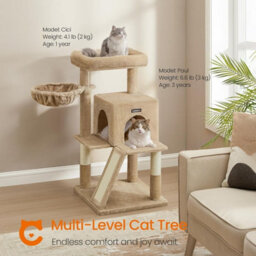 Cat Climbing Tower, Feline Activity Tree With Widened Perch For Large Cats, Camel Brown