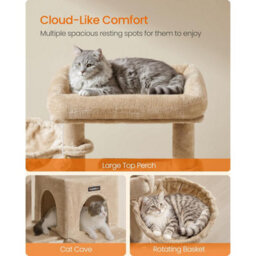 Songmics Cat Climbing Tower, Feline Activity Tree With Widened Perch For Large Cats, Camel Brown - thumbnail 4