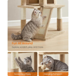 Songmics Cat Climbing Tower, Feline Activity Tree With Widened Perch For Large Cats, Camel Brown - thumbnail 5