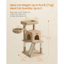 Songmics Cat Climbing Tower, Feline Activity Tree With Widened Perch For Large Cats, Camel Brown - thumbnail 2