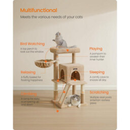 Songmics Cat Climbing Tower, Feline Activity Tree With Widened Perch For Large Cats, Camel Brown - thumbnail 3