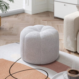 Living And Home Round Flower Shape White Upholstered Footstool Dia 520 X H 390 mm - thumbnail 1