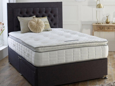 Divan Base Direct Dura Beds Cagliari 1000 Pocket Sprung Luxury Pillow Top Divan Bed Set 4Ft Small Double 4 Drawers Continental- Lino Charcoal - image 1