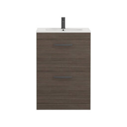 Royal Bathrooms Turin Grey Elm 600mm Floor Standing Vanity Unit 2 Drawer With Minimalist Basin Sink & Matt Black Handles - thumbnail 6